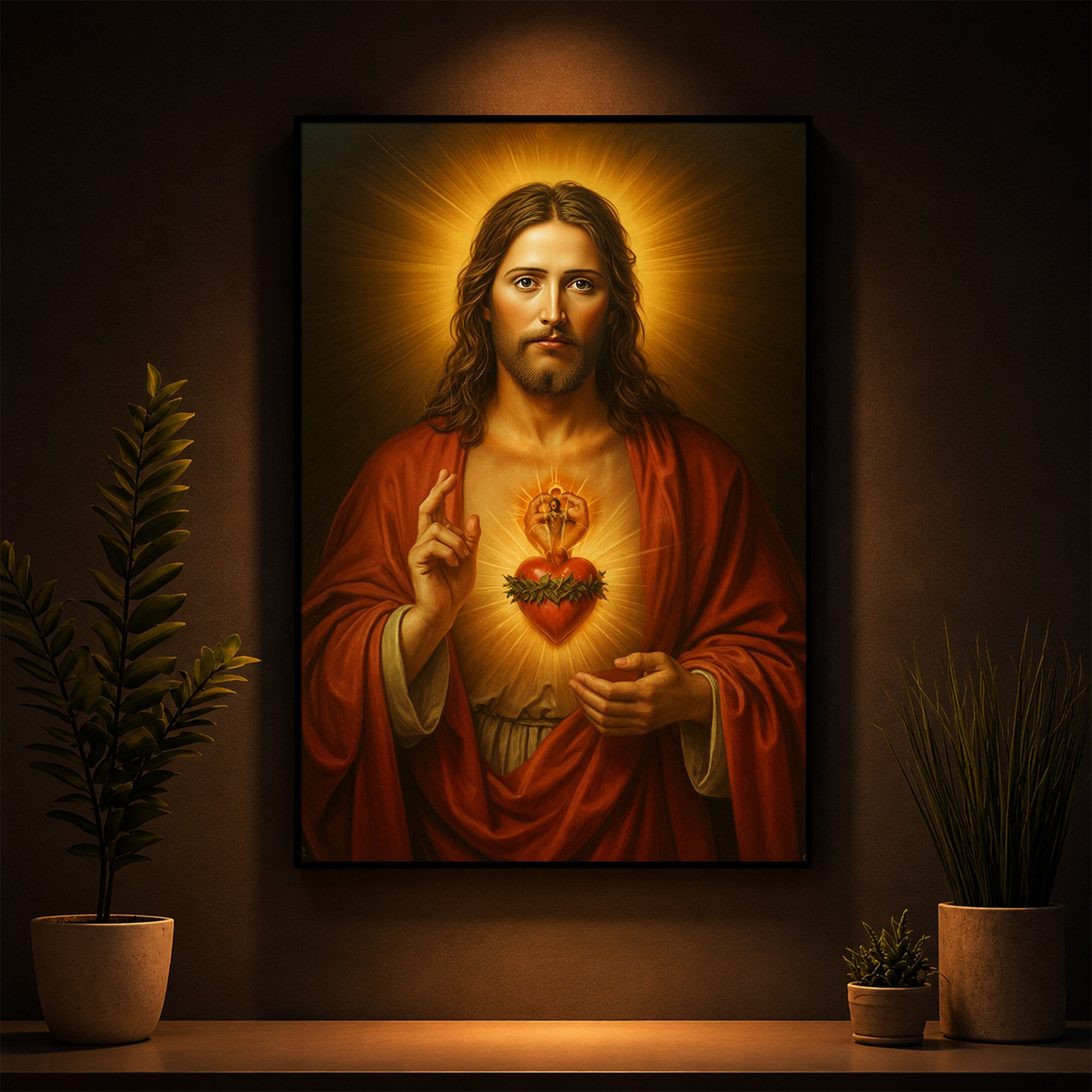 Heart Of Jesus Modern Luxury Backlight Vertical Wall Art