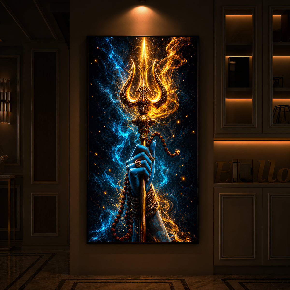 Spiritual Lord Shiva's Trishul Modern Luxury Backlight Vertical Wall Art
