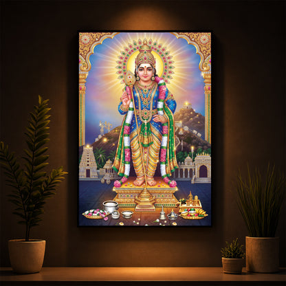 Lord Murugan Kartikeya Modern Luxury Backlight Vertical Wall Art