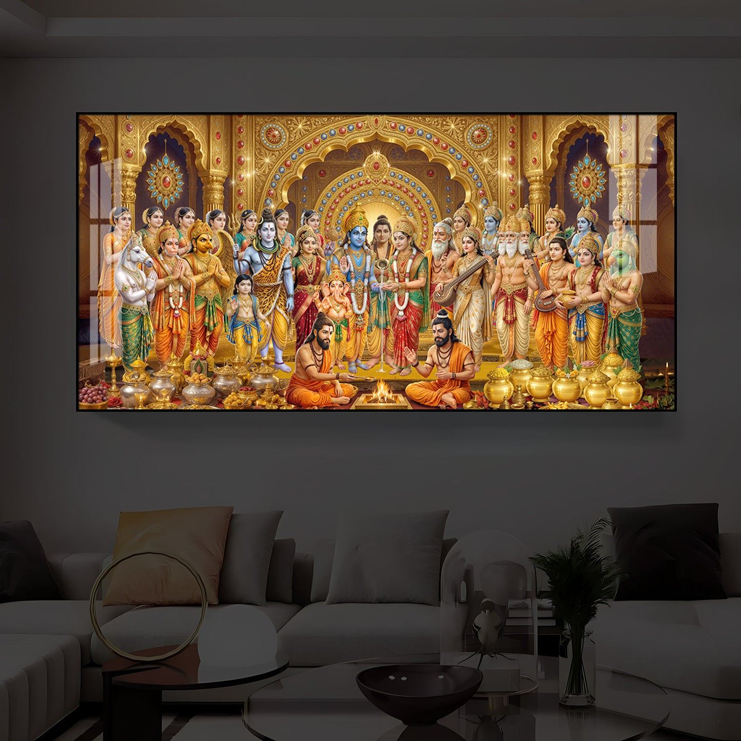 Divine Moment Of Shrinivasam Kalyanam Modern Luxury Backlight Horizontal Wall Art