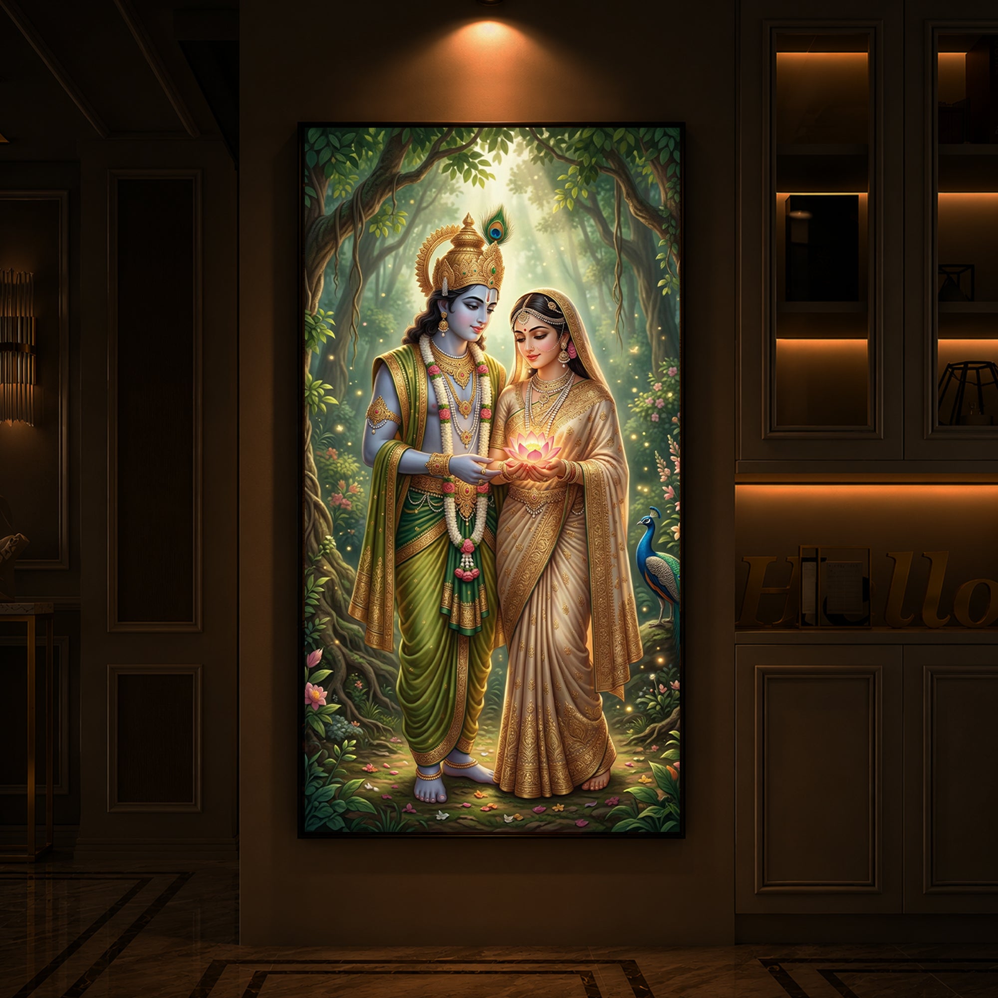 Shree Radhe Krishna Modern Luxury Backlight Vertical Wall Art