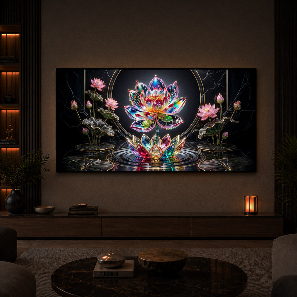 Colorful Lotus Flower Modern Luxury Backlight Horizontal Wall Art