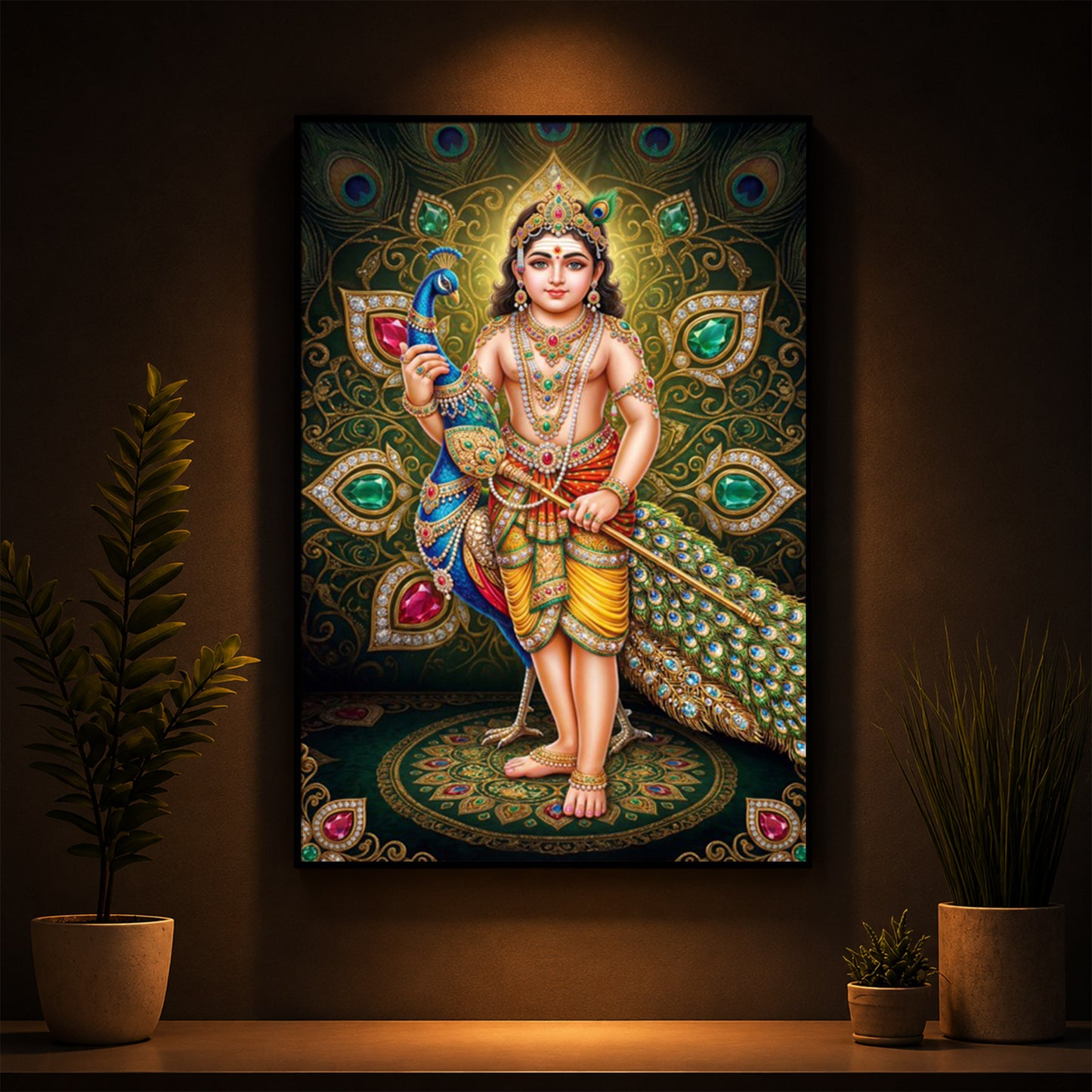Lord Murugan Modern Luxury Backlight Vertical Wall Art