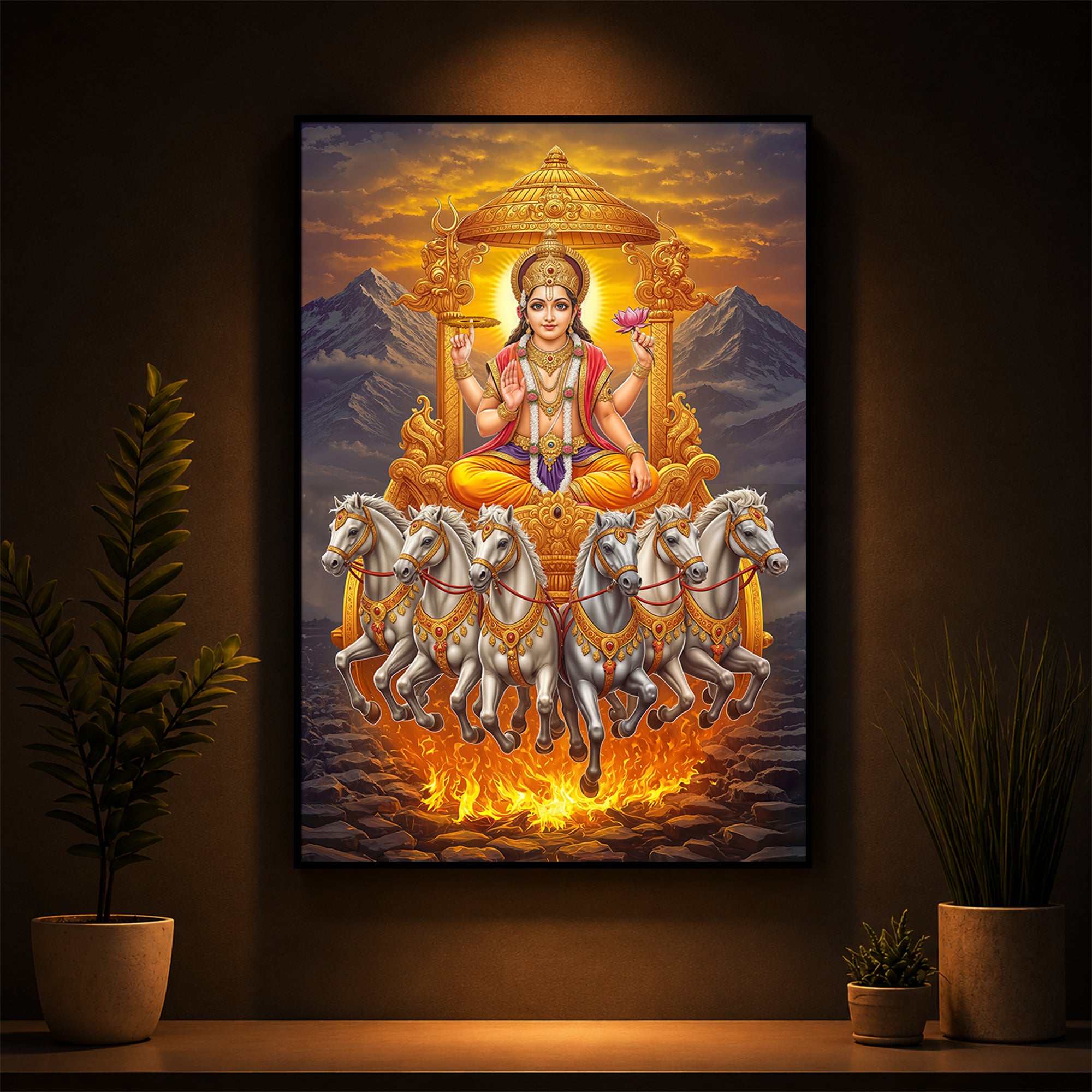 Lord Surya Dev Modern Luxury Backlight Vertical Wall Art