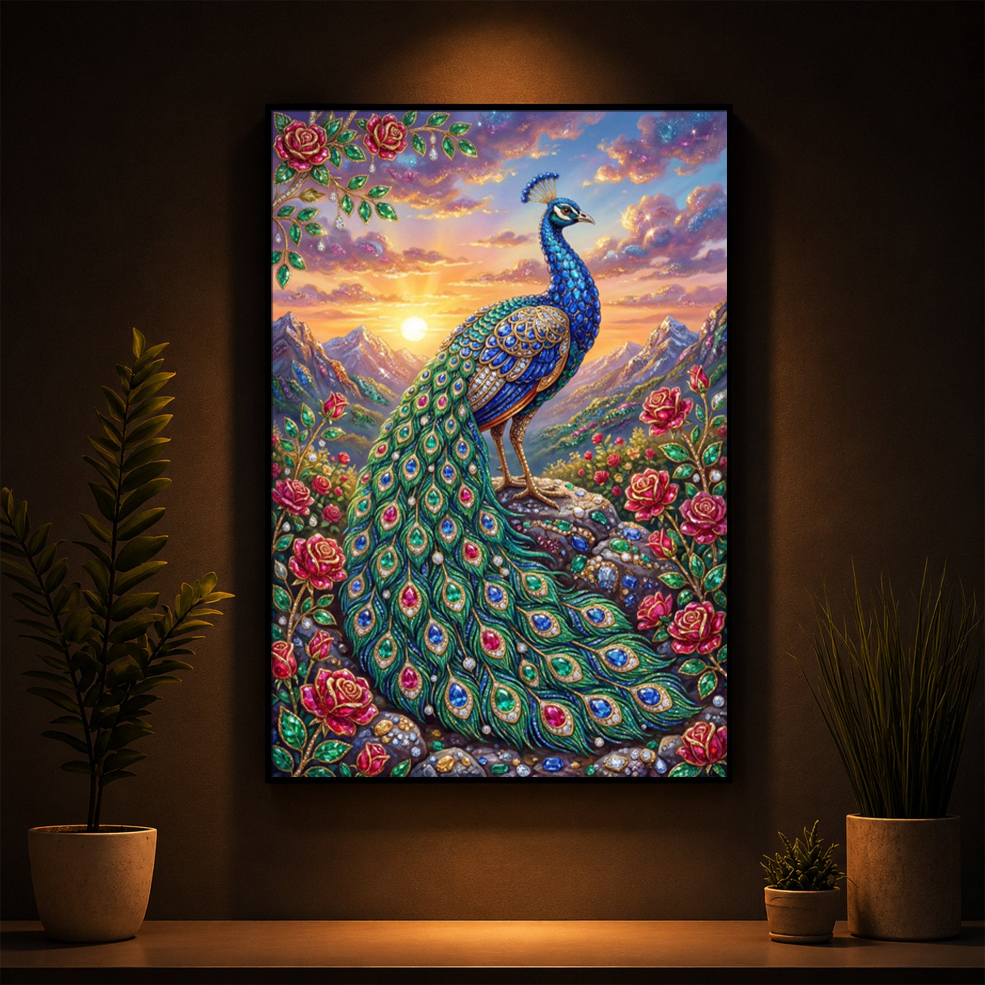 Colorful Beautiful Peacock Modern Luxury Backlight Vertical Wall Art