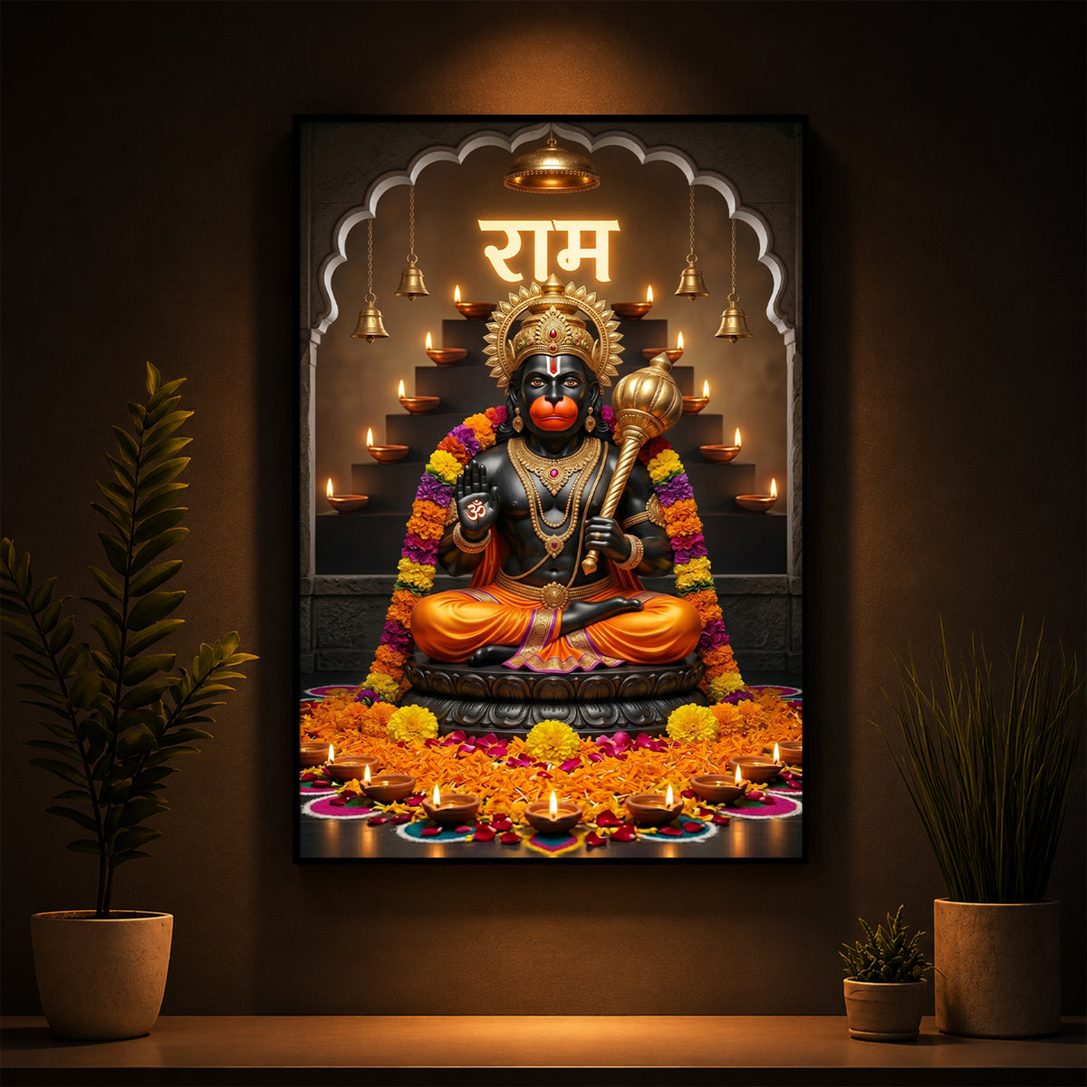 Seated Hanuman Modern Luxury Backlight Vertical Wall Art