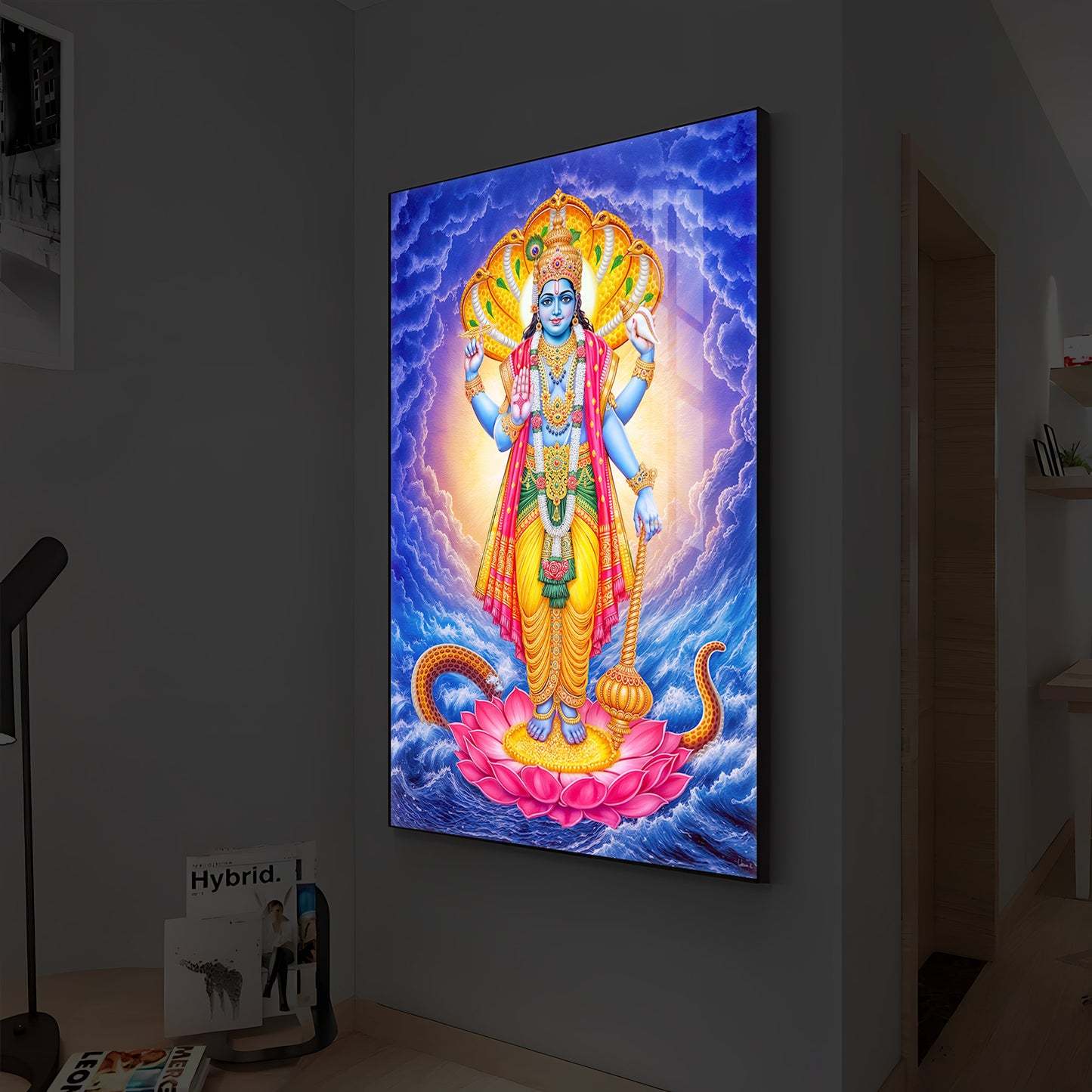 Sri Maha Vishnu Modern Luxury Backlight Vertical Wall Art
