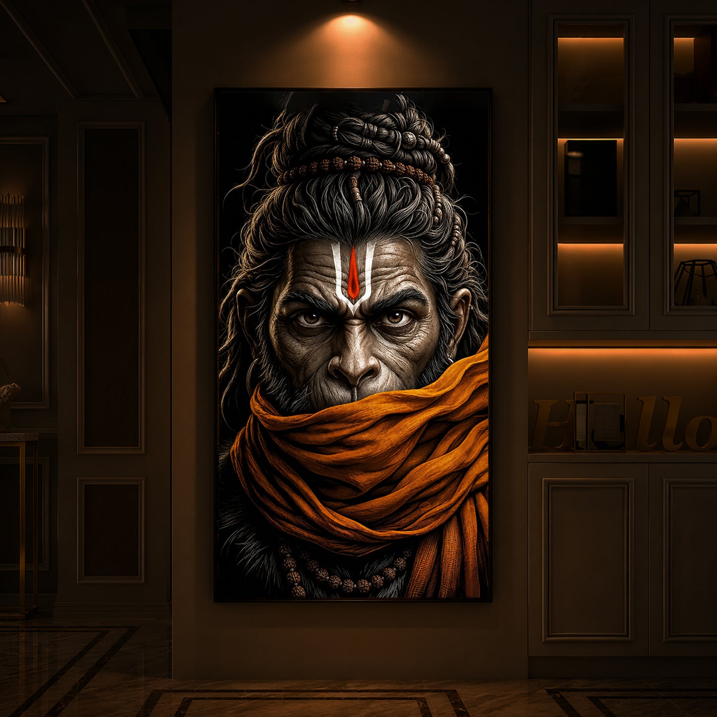 Ram Bhakt Hanuman Modern Luxury Backlight Vertical Wall Art
