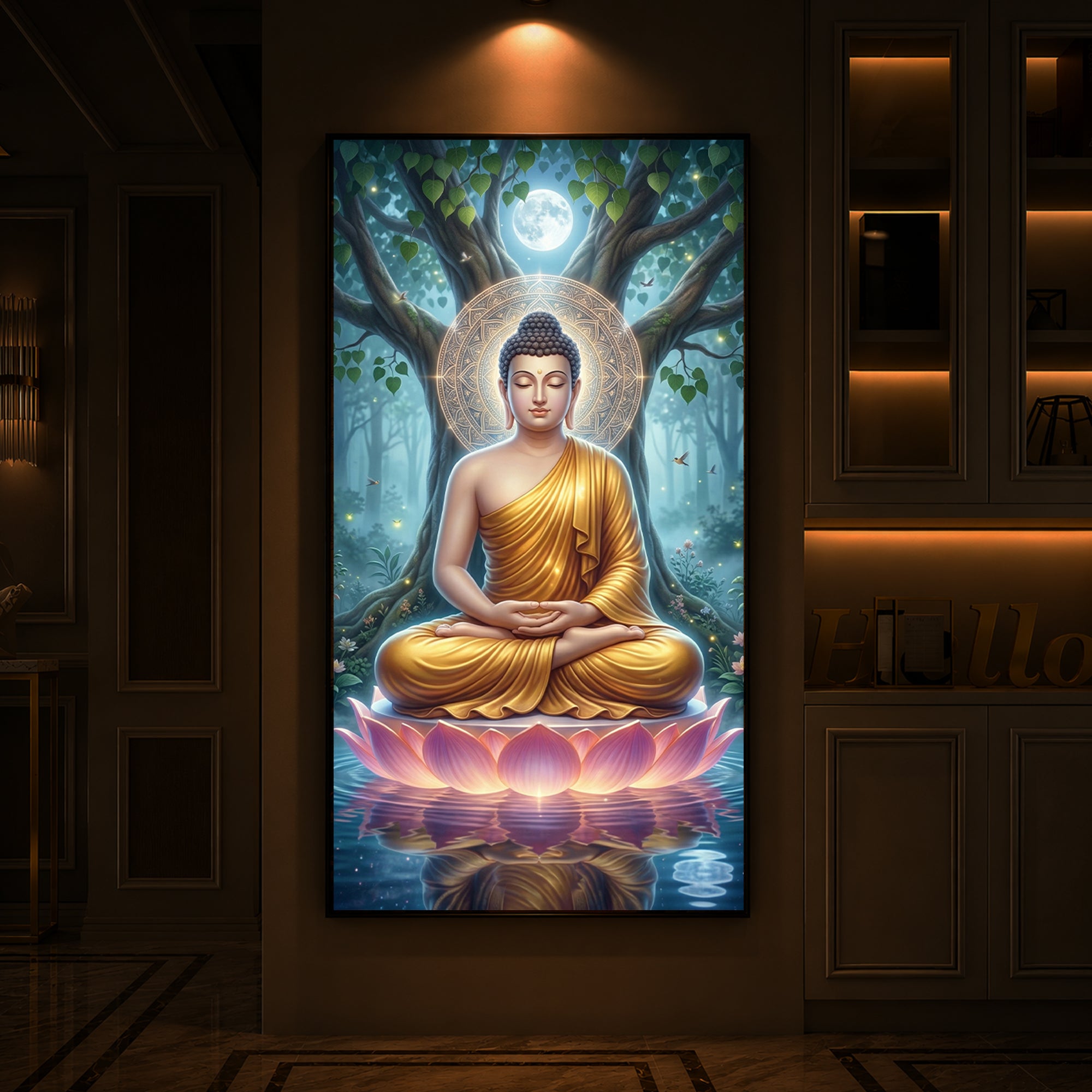 Meditation Buddha Modern Luxury Backlight Vertical Wall Art