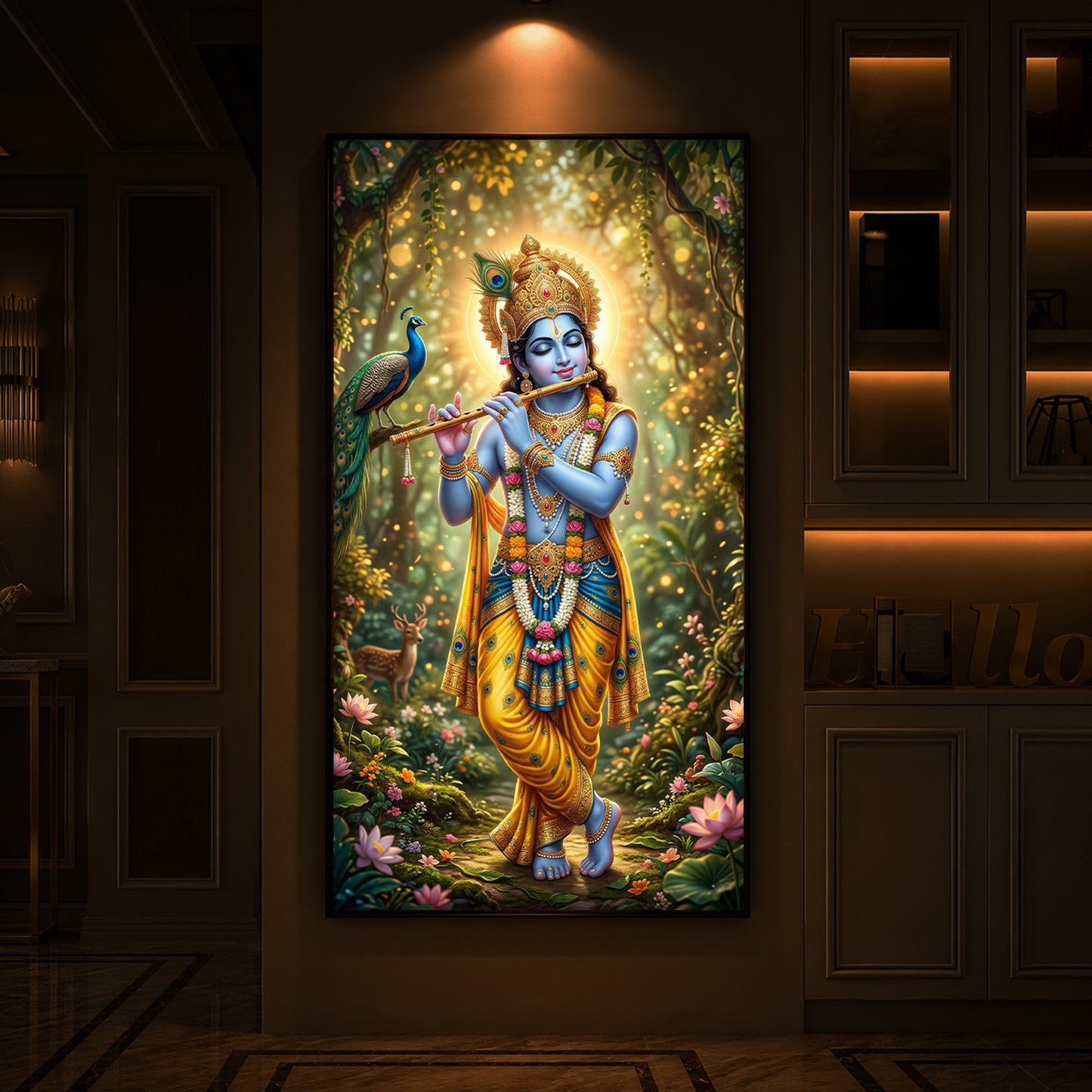 Loving Krishna Modern Luxury Backlight Vertical Wall Art