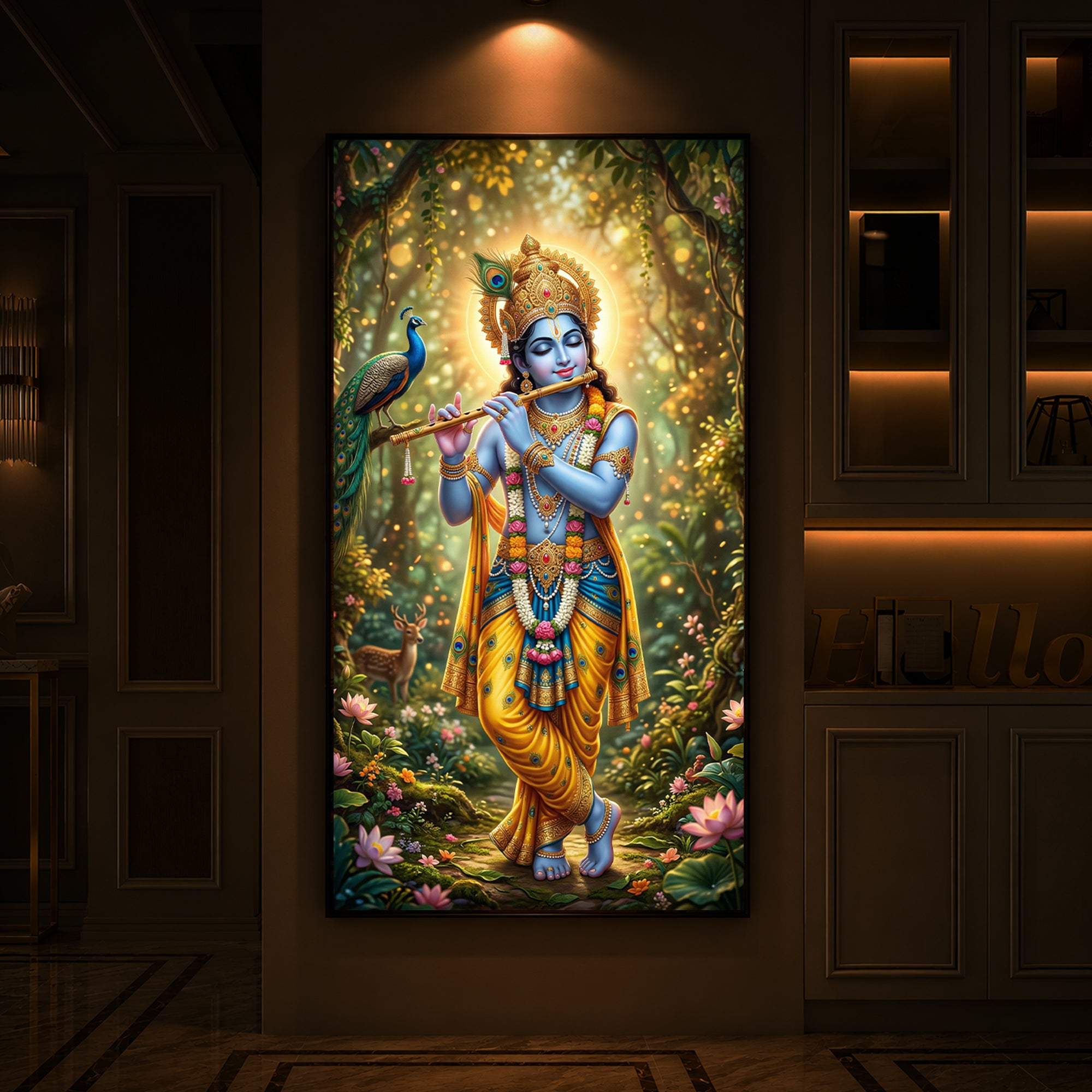 Loving Krishna Modern Luxury Backlight Vertical Wall Art