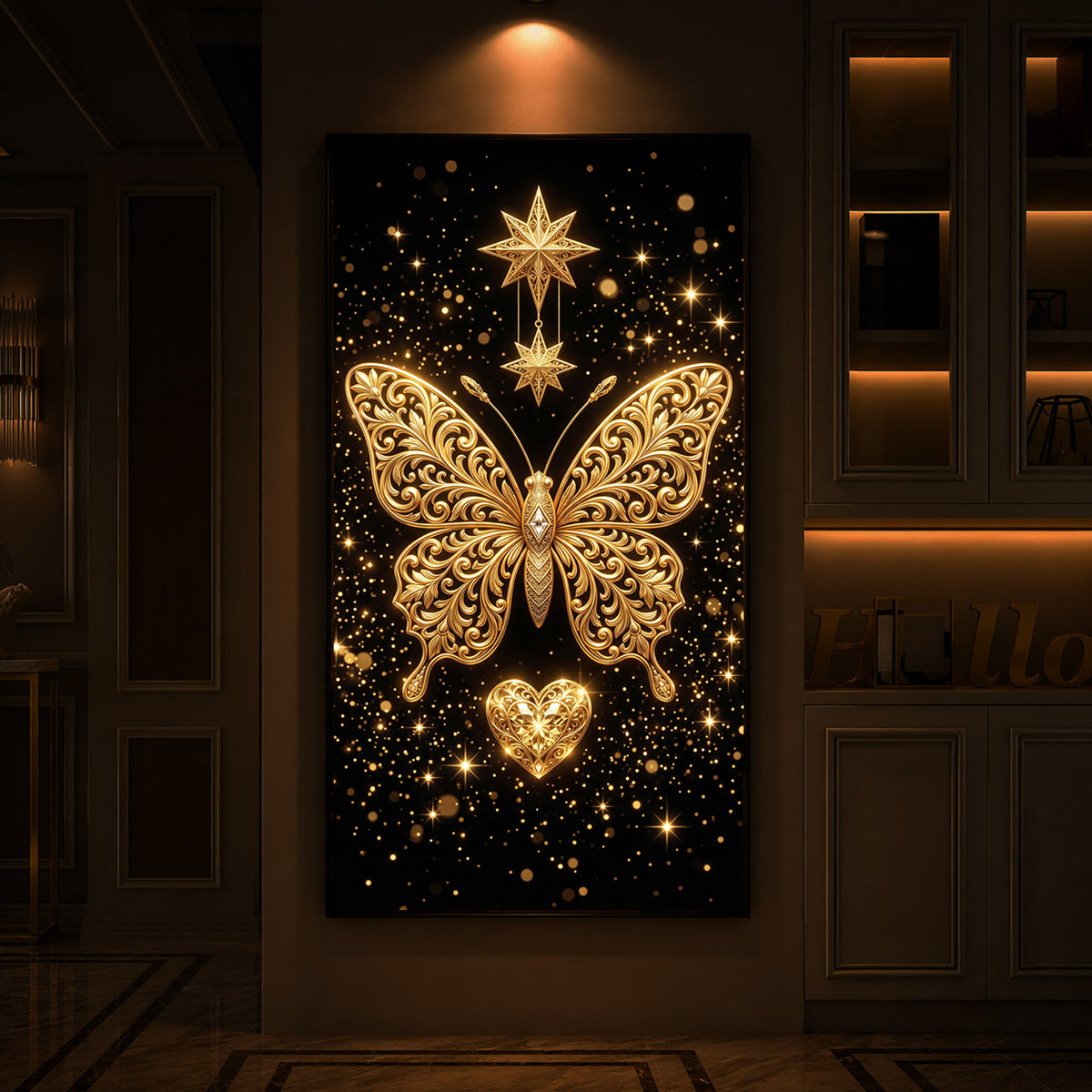 Golden Butterfly Modern Luxury Backlight Vertical Wall Art