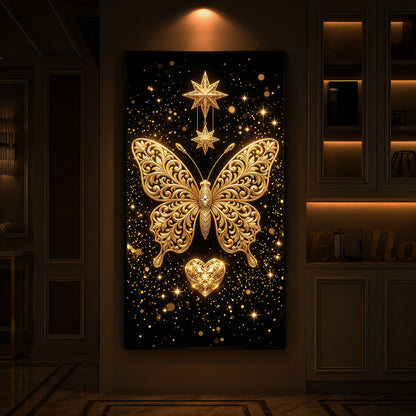 Golden Butterfly Modern Luxury Backlight Vertical Wall Art