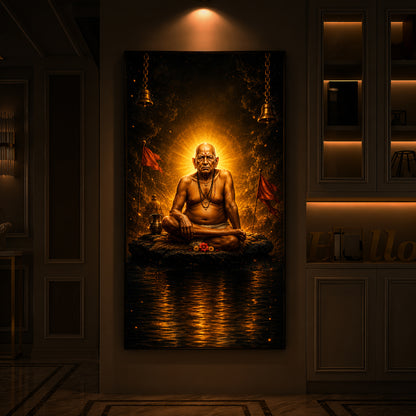 Shri Swami Samarth Maharaj Modern Luxury Backlight Vertical Wall Art