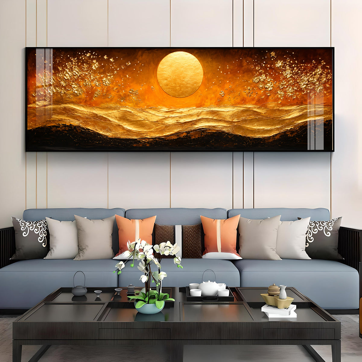 Golden Sun Abstract Dunes Premium Acrylic Horizontal Wall Art