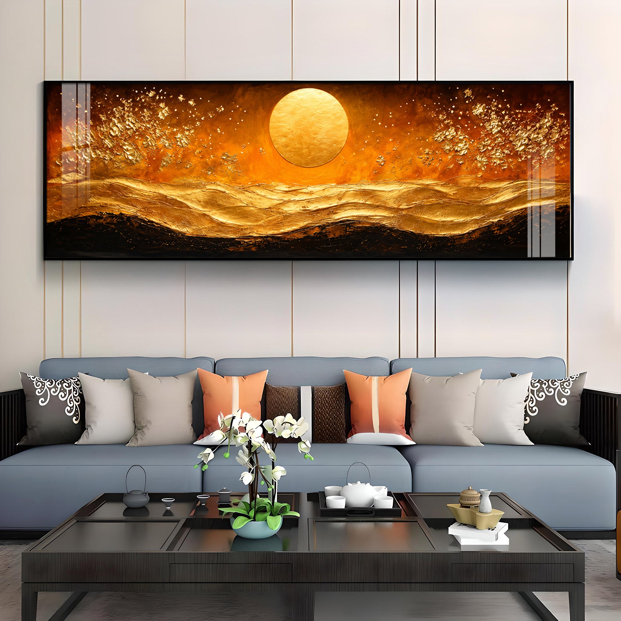 Golden Sun Abstract Dunes Premium Acrylic Horizontal Wall Art
