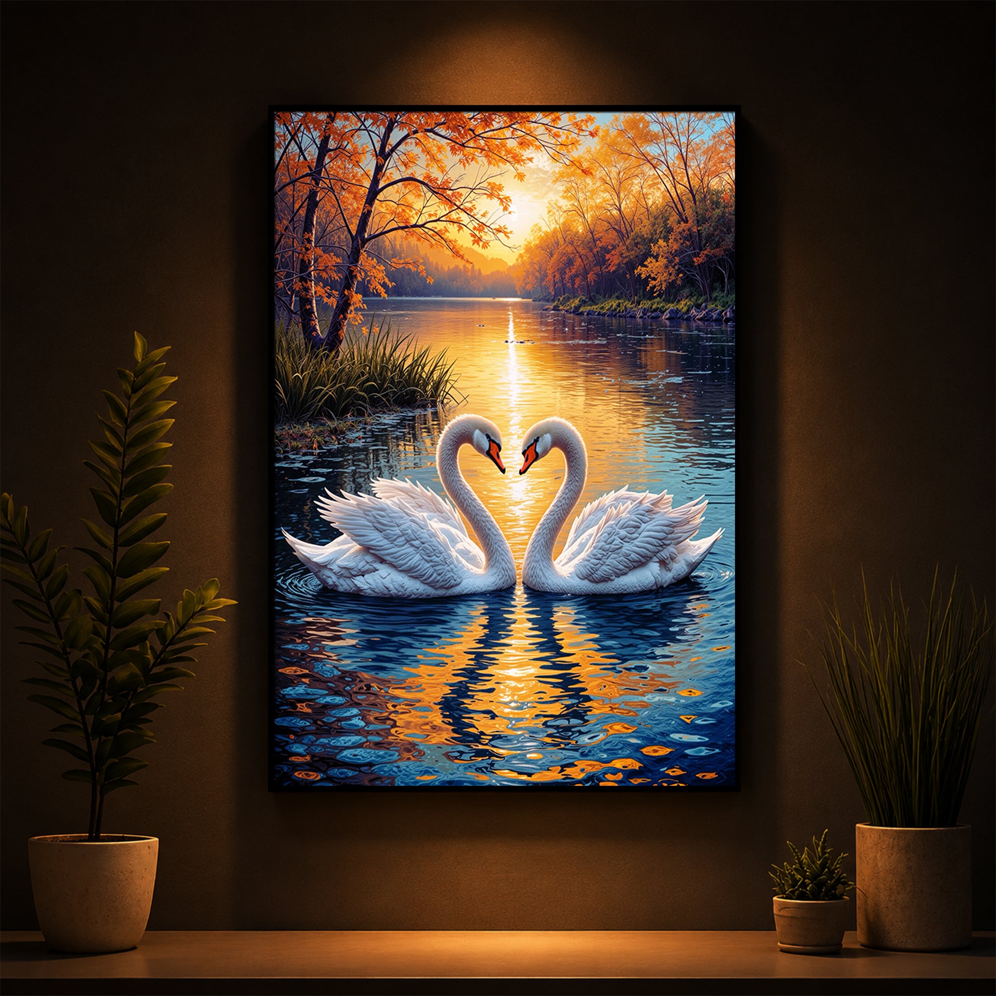Romantic Swan Modern Luxury Backlight Vertical Wall Art