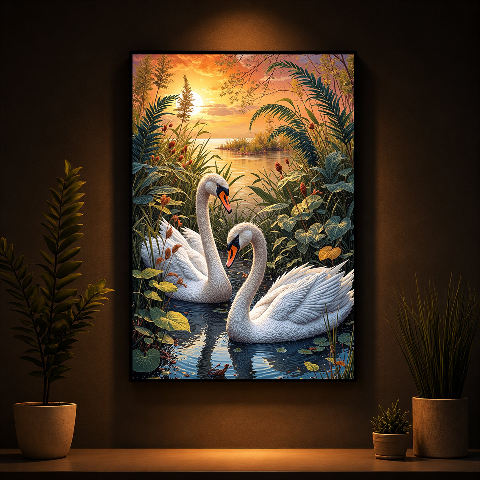 Two Swan Modern Luxury Backlight Vertical Wall Art