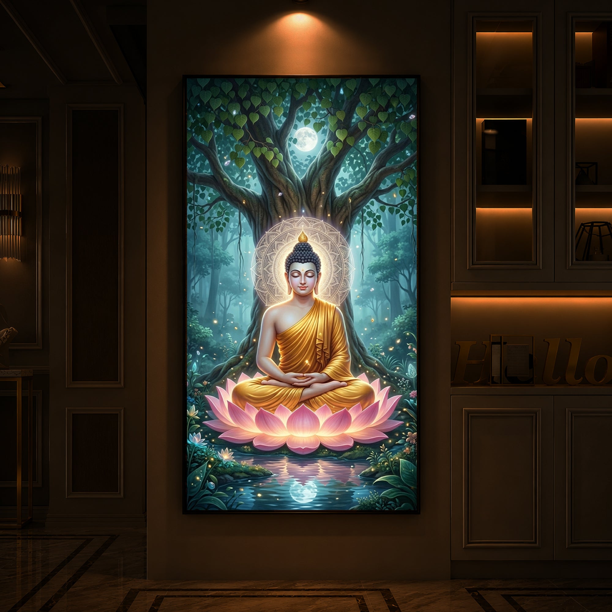 Gautam Buddha Modern Luxury Backlight Vertical Wall Art