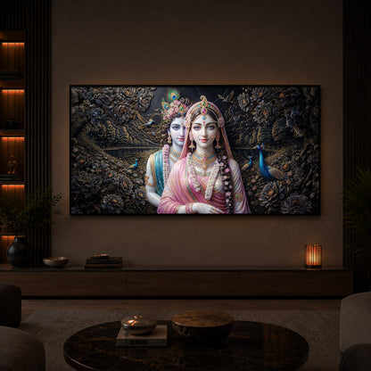 Blissful Radha Krishna Modern Luxury Backlight Horizontal Wall Art