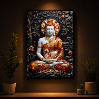 Golden Lord Buddha Modern Luxury Backlight Vertical Wall Art