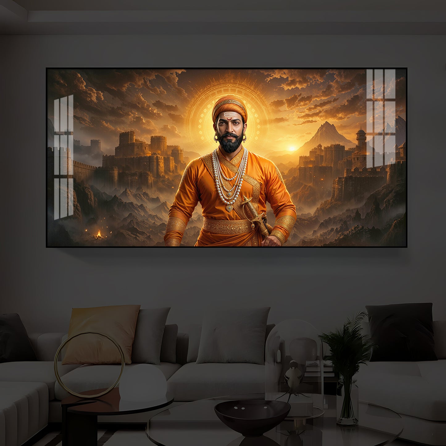 Chhatrapati Shivaji Maharaj Modern Luxury Backlight Horizontal Wall Art