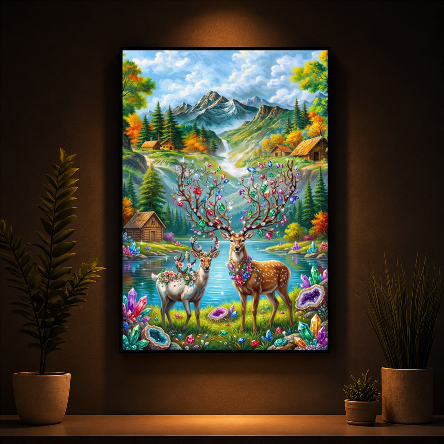 Pair Of Deer Modern Luxury Backlight Vertical Wall Art