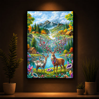 Pair Of Deer Modern Luxury Backlight Vertical Wall Art