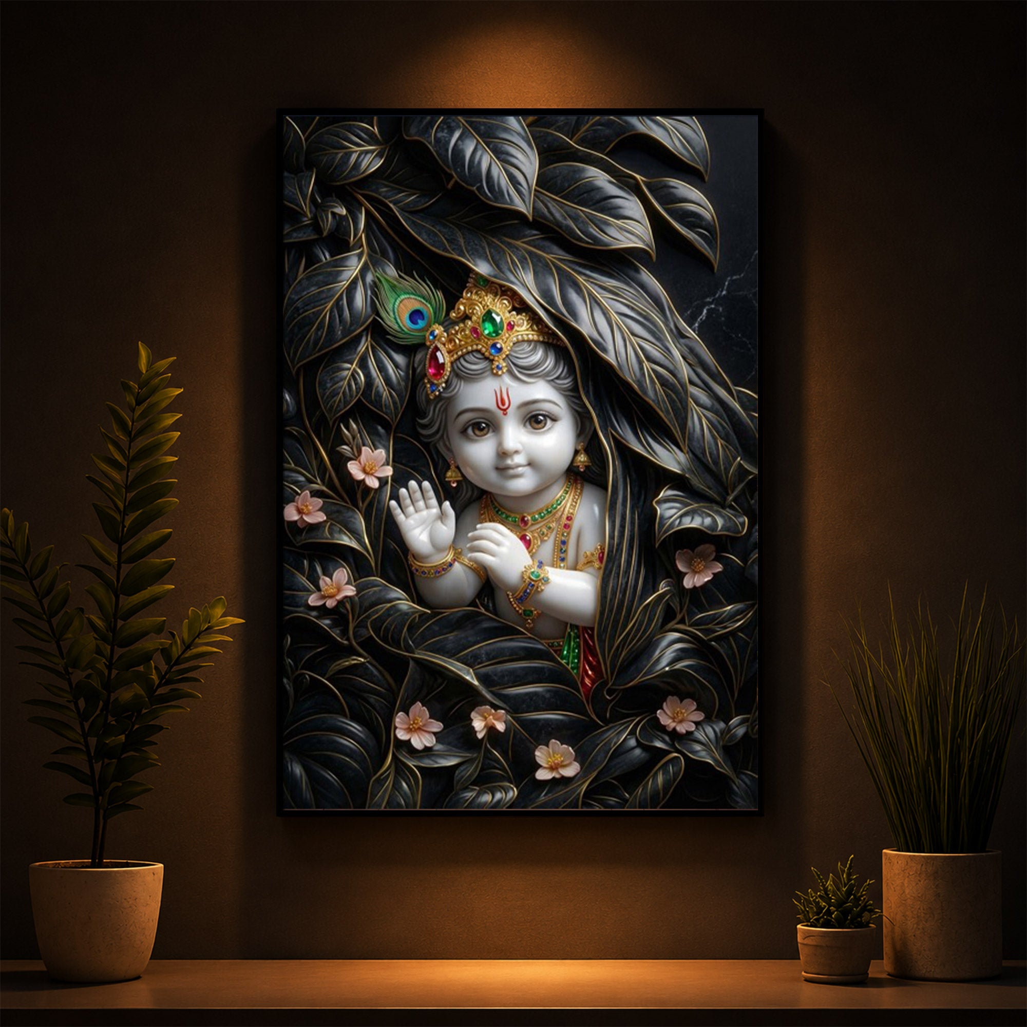 Baby Krishna Modern Luxury Backlight Vertical Wall Art