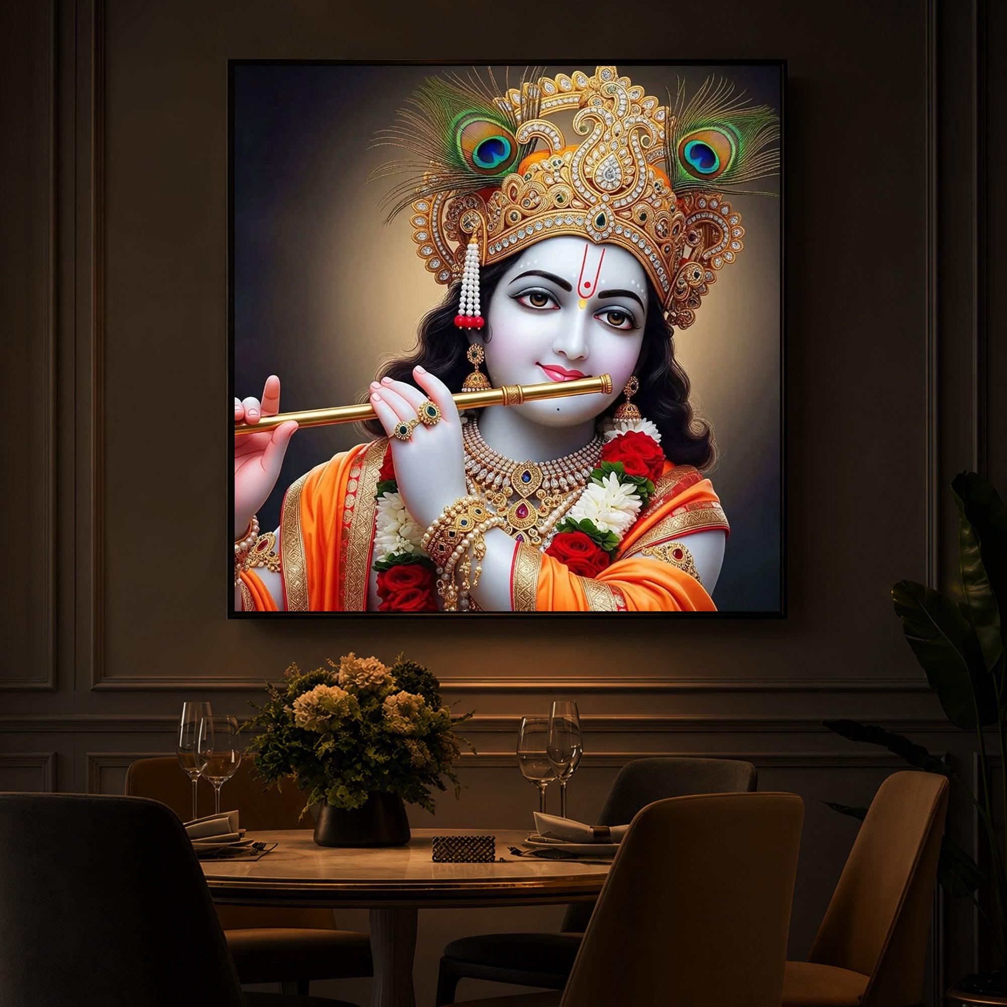 Divine Shree Krishna Modern Luxury Backlight Square Wall Art