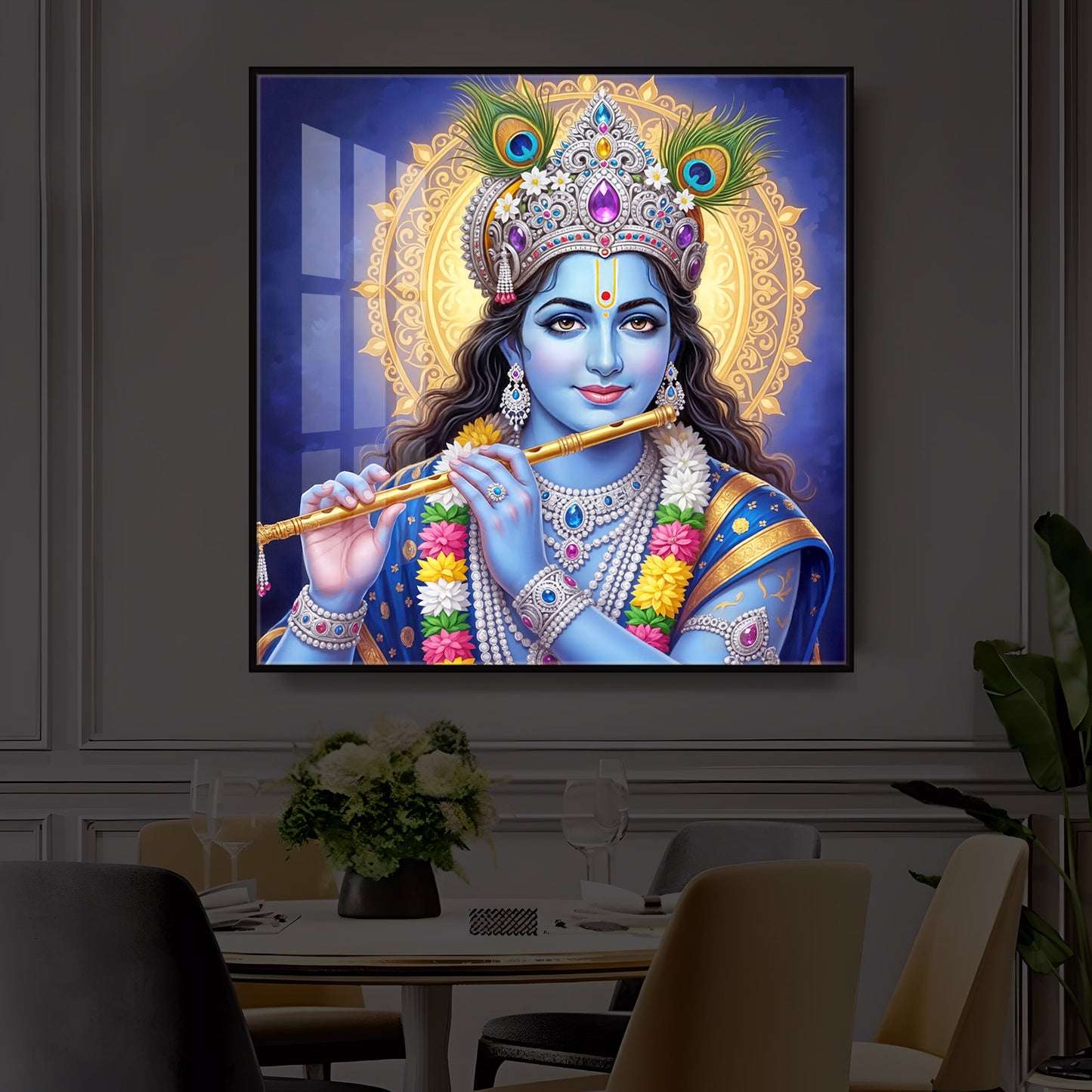 Jai Shree Krishna Modern Luxury Backlight Square Wall Art
