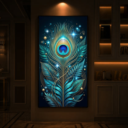 Radiant Peacock Feather Modern Luxury Backlight Vertical Wall Art