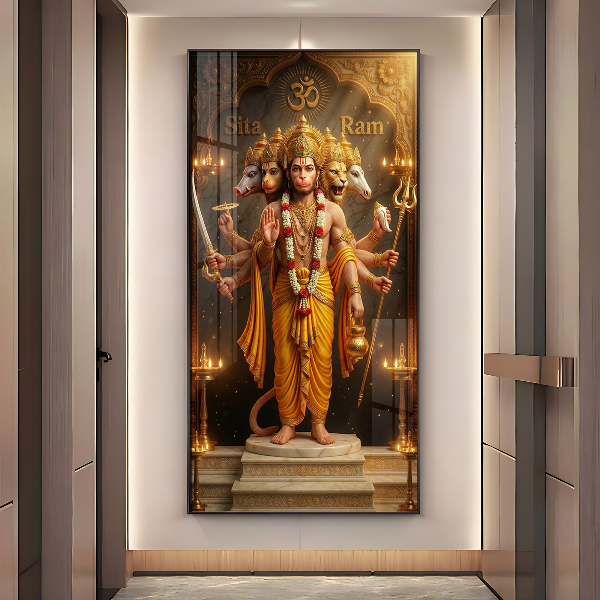 Divine Embrace of Hanuman Premium Acrylic Vertical Wall Art