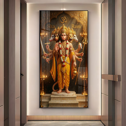 Divine Embrace of Hanuman Premium Acrylic Vertical Wall Art