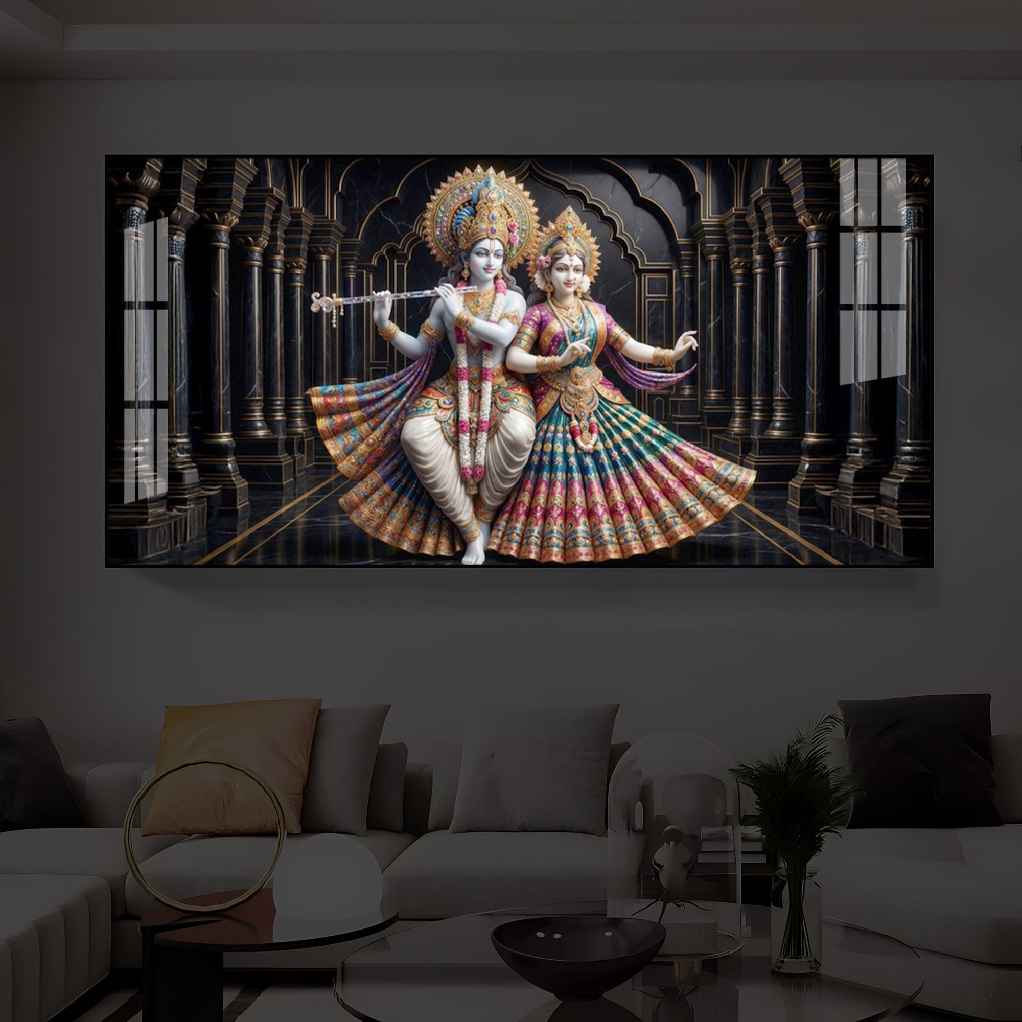 Hindu Seities Radha & Krishna Modern Luxury Backlight Horizontal Wall Art