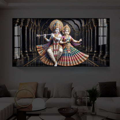 Hindu Seities Radha & Krishna Modern Luxury Backlight Horizontal Wall Art