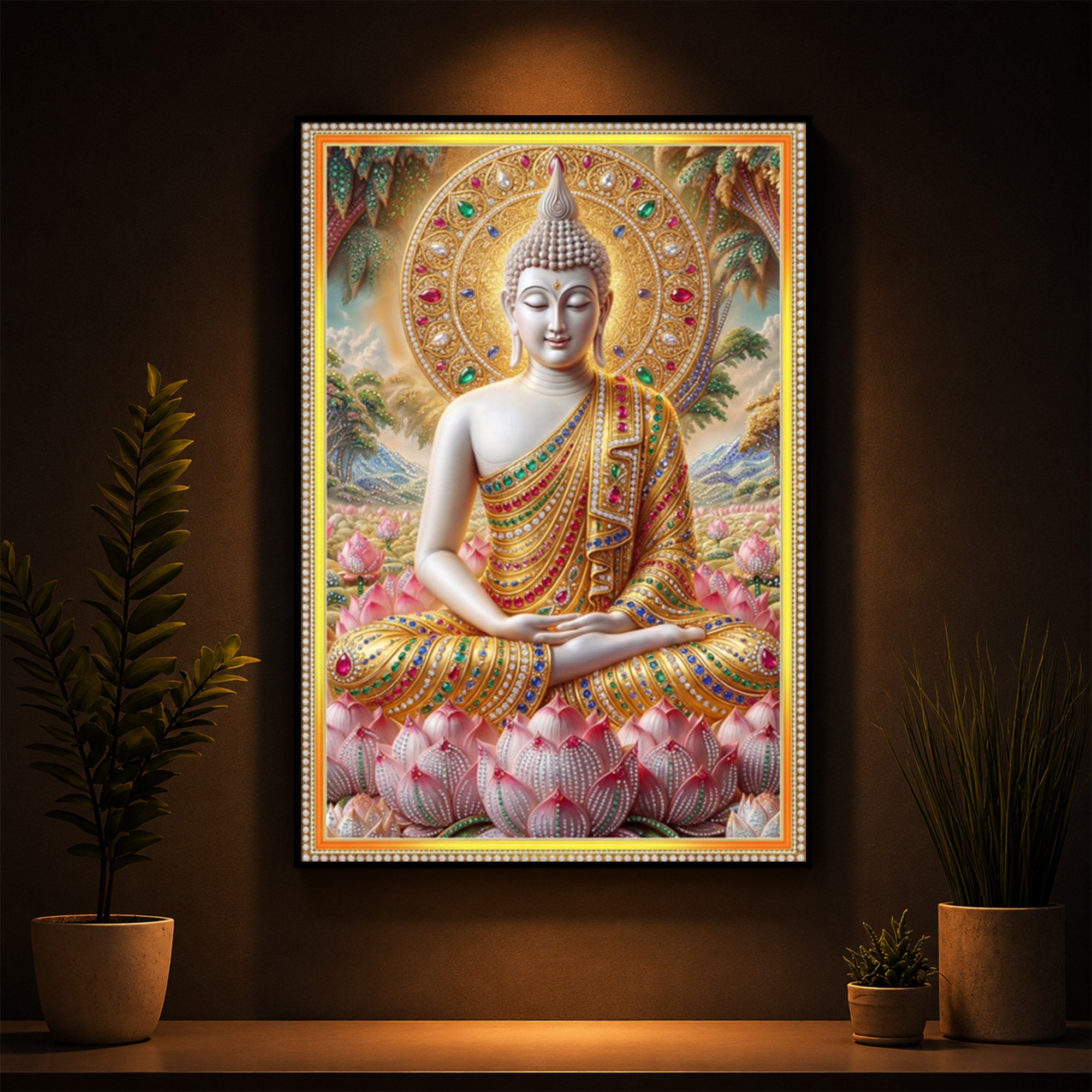 Divine Buddha Harmony Modern Luxury Backlight Vertical Wall Art