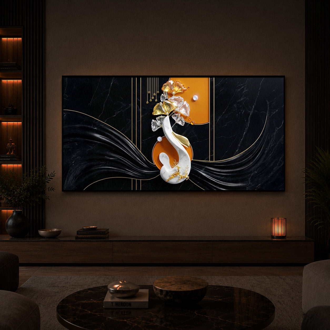 Black & Bold Modern Luxury Backlight Horizontal Wall Art