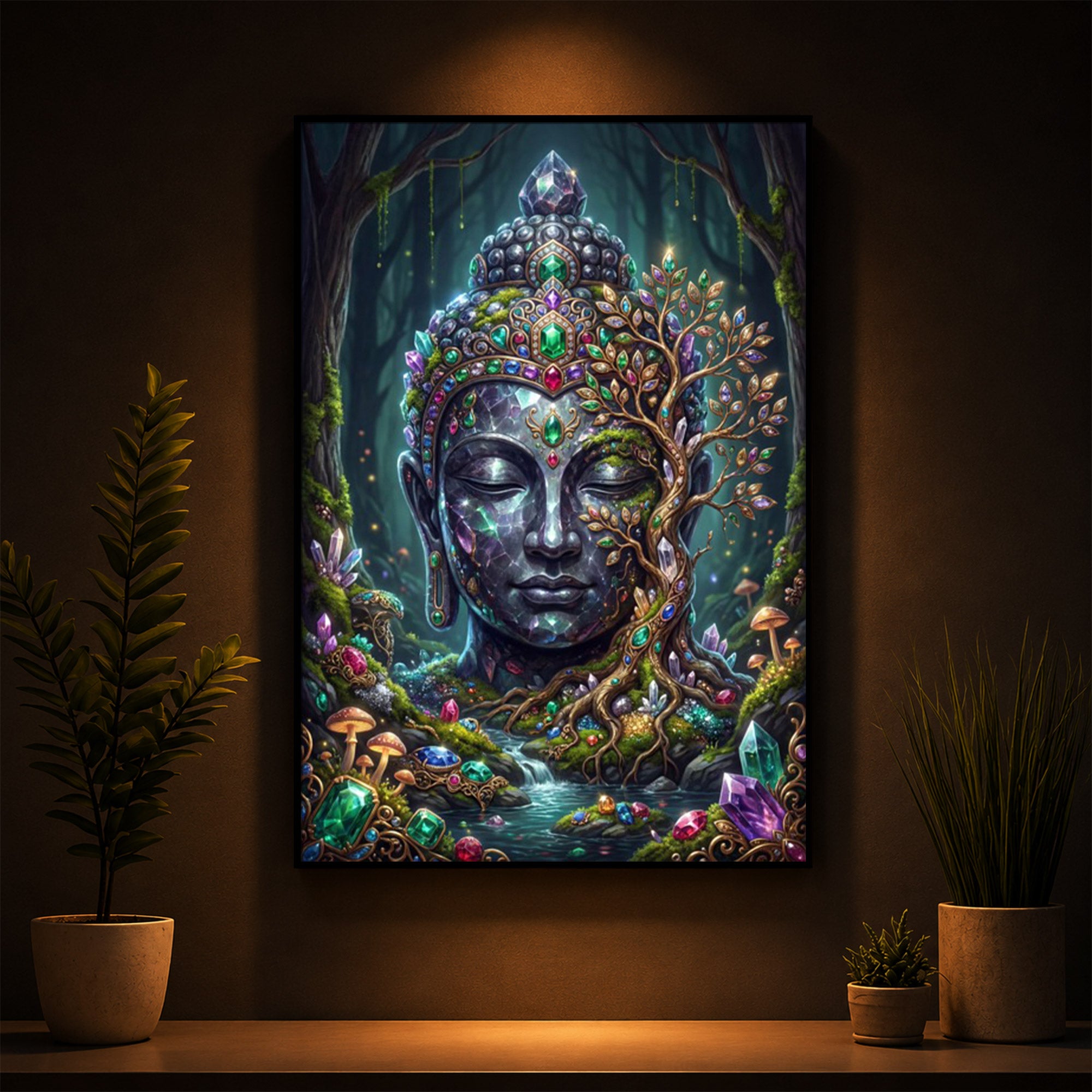Lord Gautam Buddha Modern Luxury Backlight Vertical Wall Art