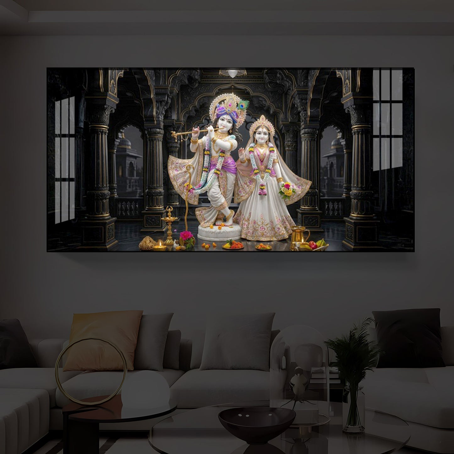 Spiritual Shree Radha Krishna Modern Luxury Backlight Horizontal Wall Art