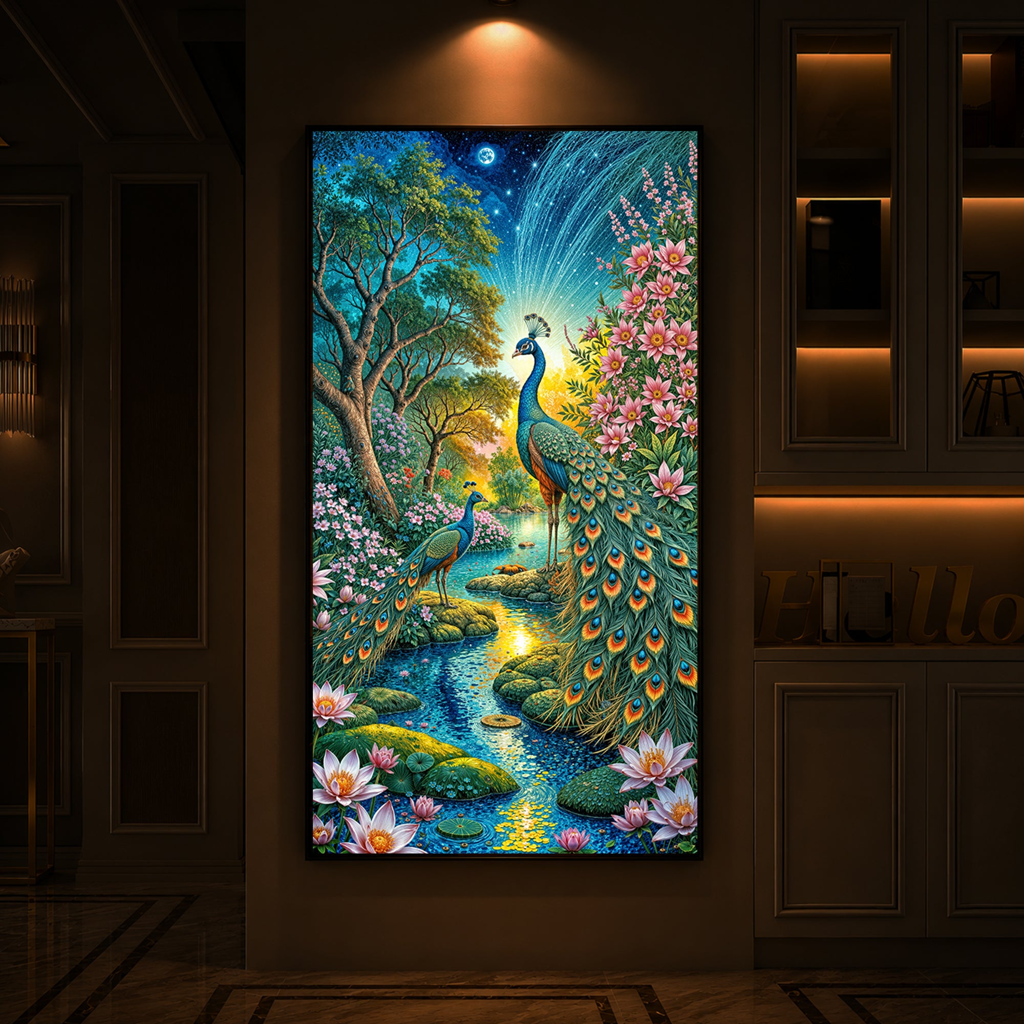 Forest Peacock Modern Luxury Backlight Vertical Wall Art