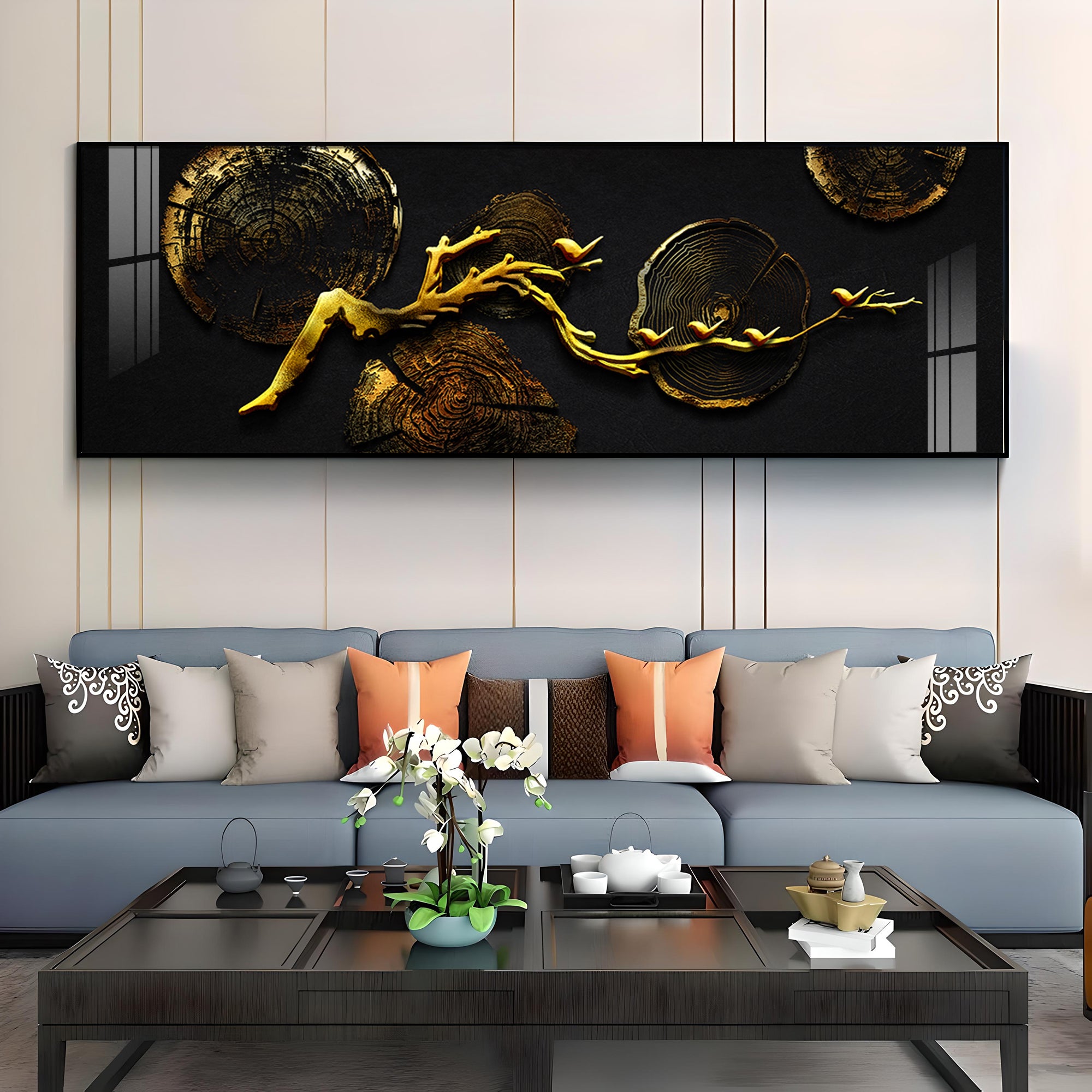 Elegant Golden Color Design Premium Acrylic Horizontal Wall Art