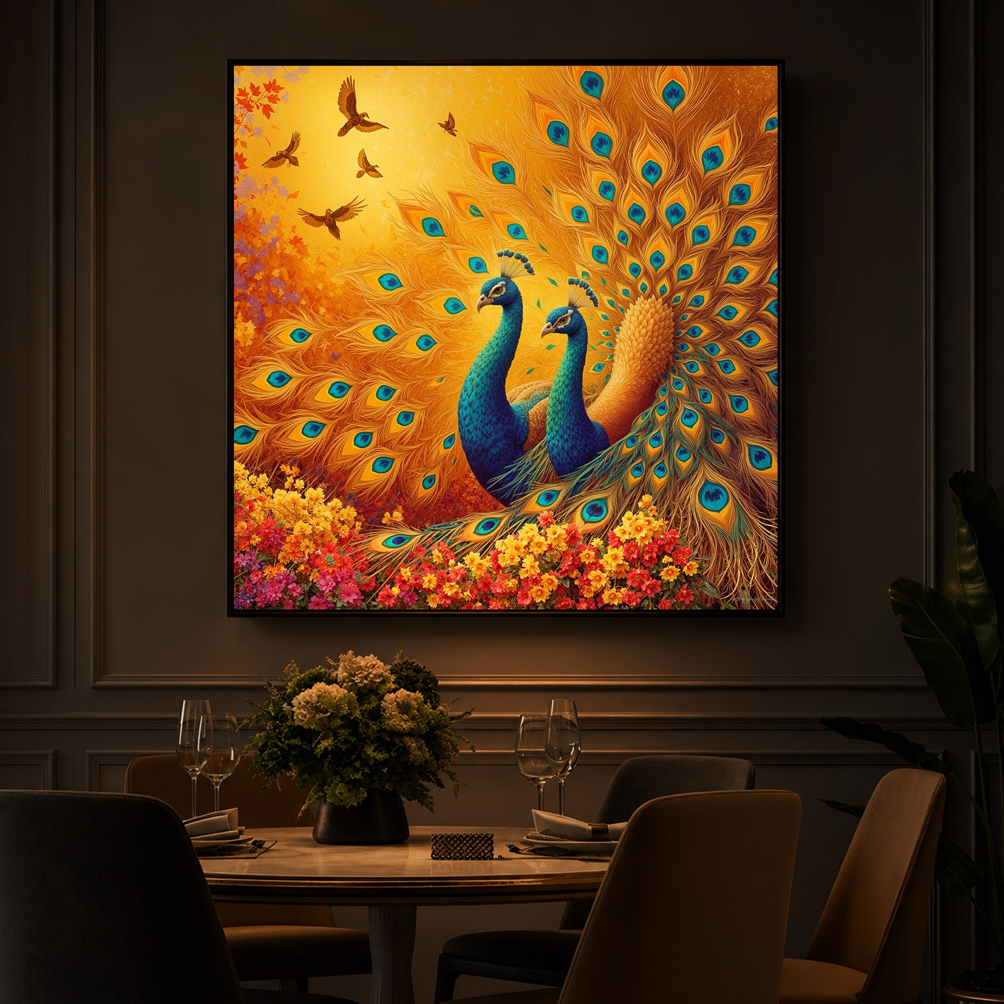 Couple Peacock Modern Luxury Backlight Square Wall Art