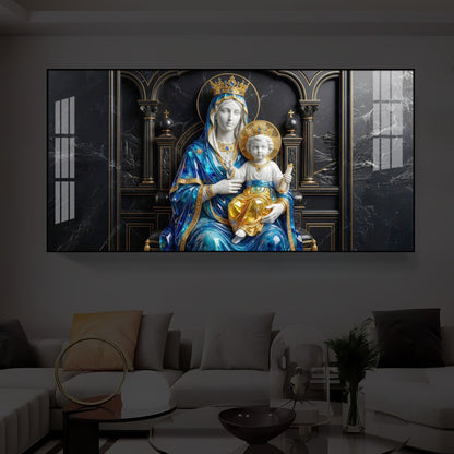 Mother Mary Holding Baby Jesus Modern Luxury Backlight Horizontal Wall Art