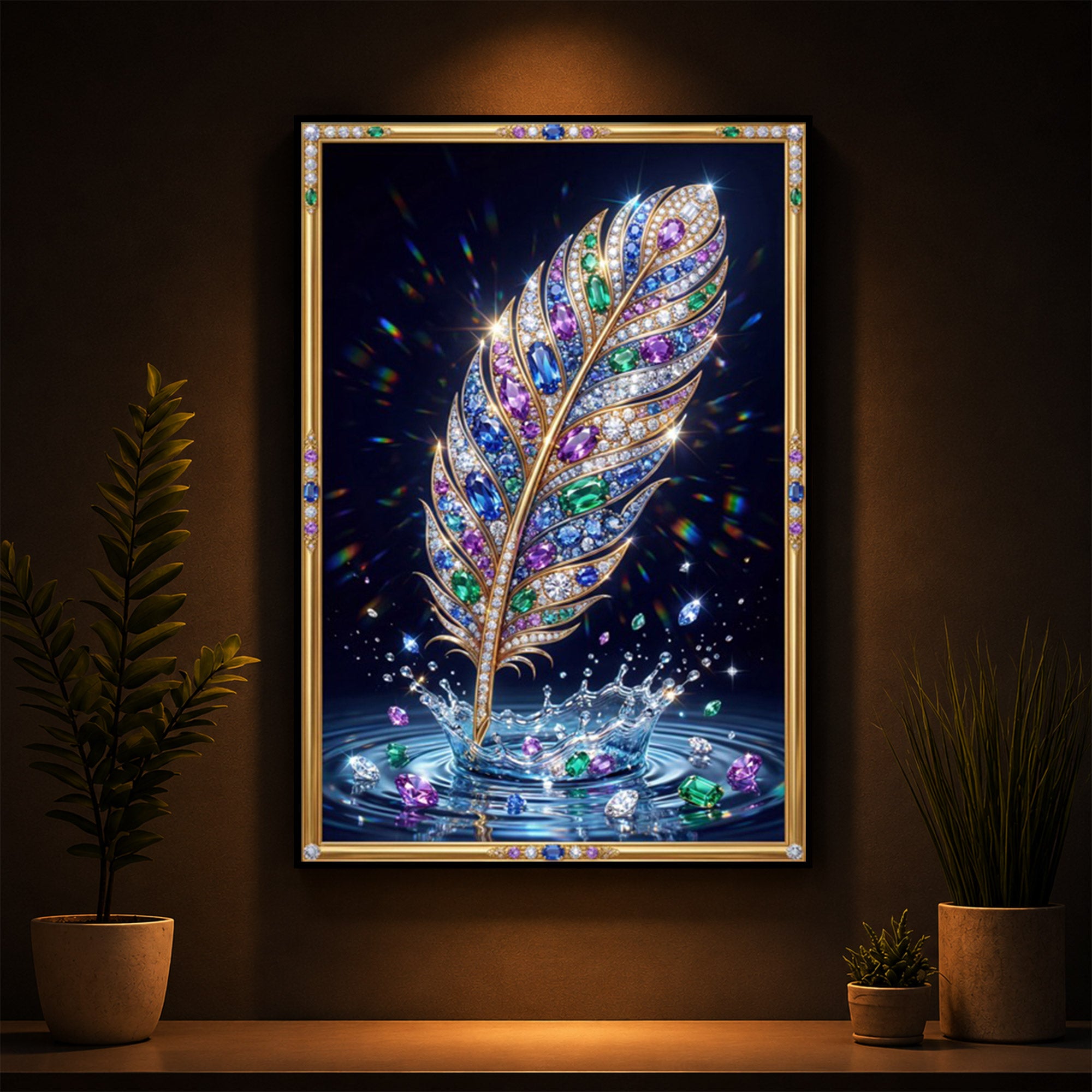Colorful Feather Modern Luxury Backlight Vertical Wall Art