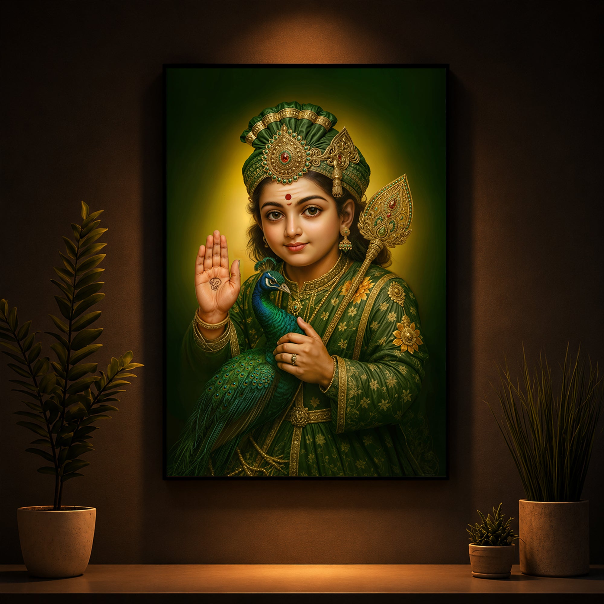 Divine Lord Murugan Modern Luxury Backlight Vertical Wall Art