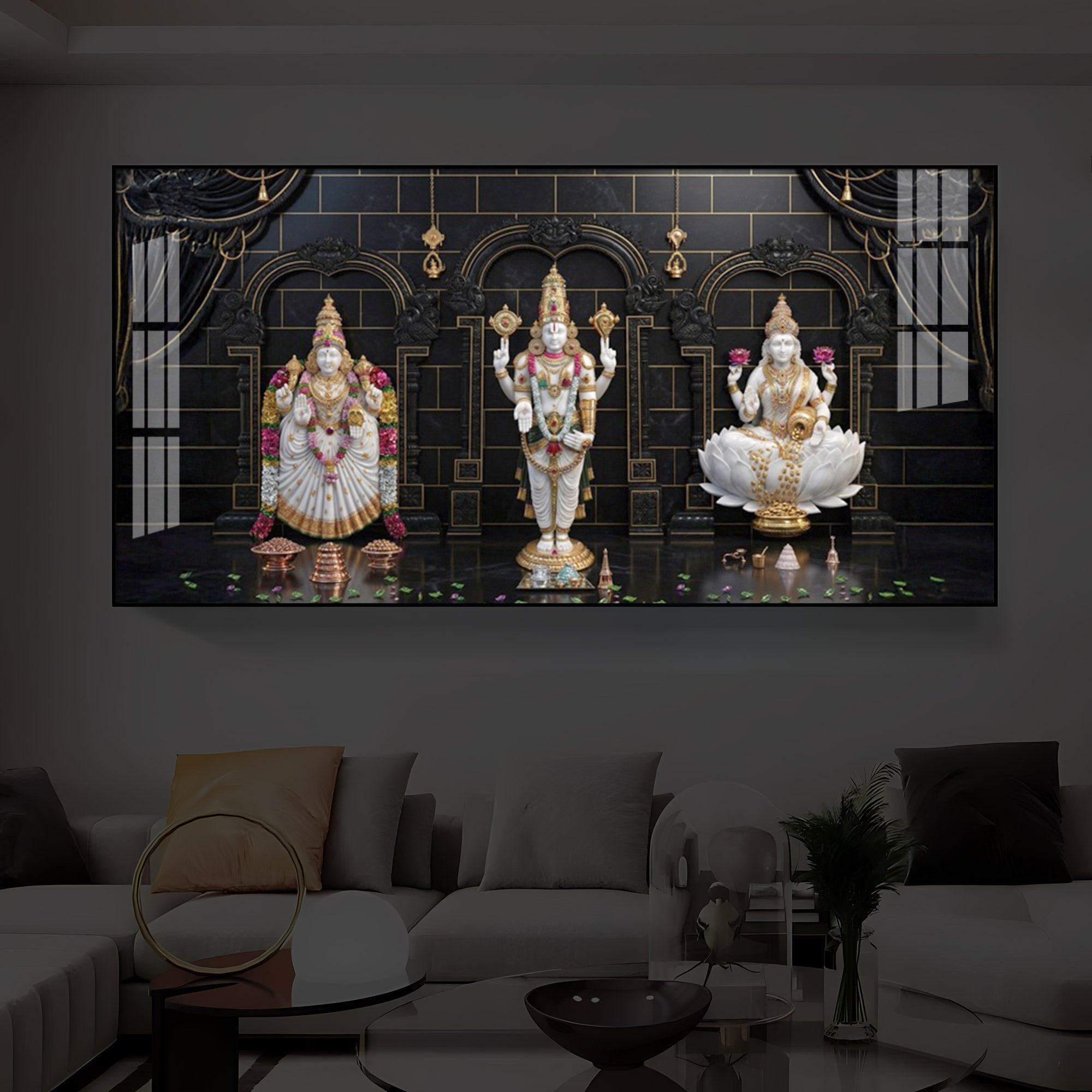 Maa Laxmi & Lord Venkateswara Modern Luxury Backlight Horizontal Wall Art