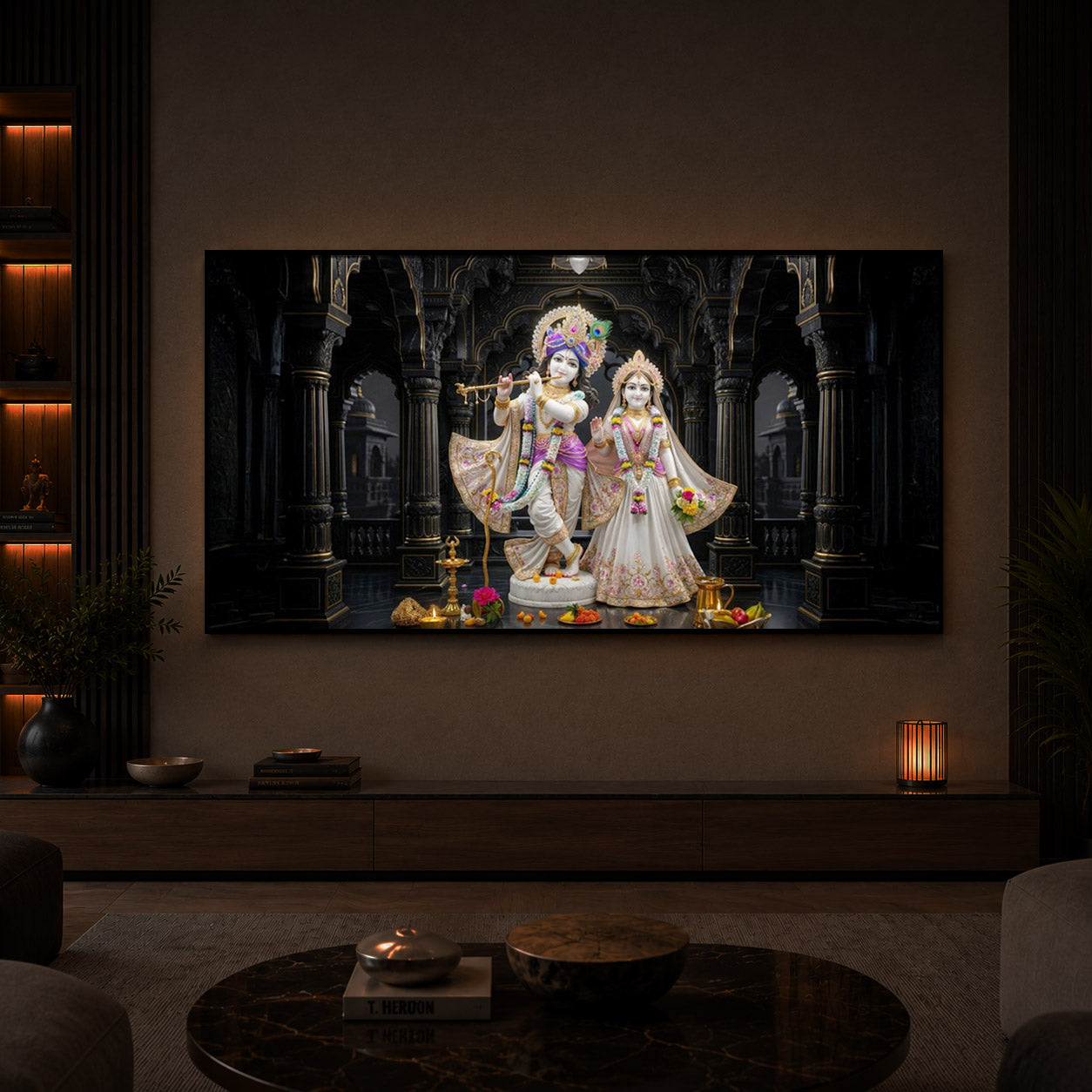 Spiritual Shree Radha Krishna Modern Luxury Backlight Horizontal Wall Art