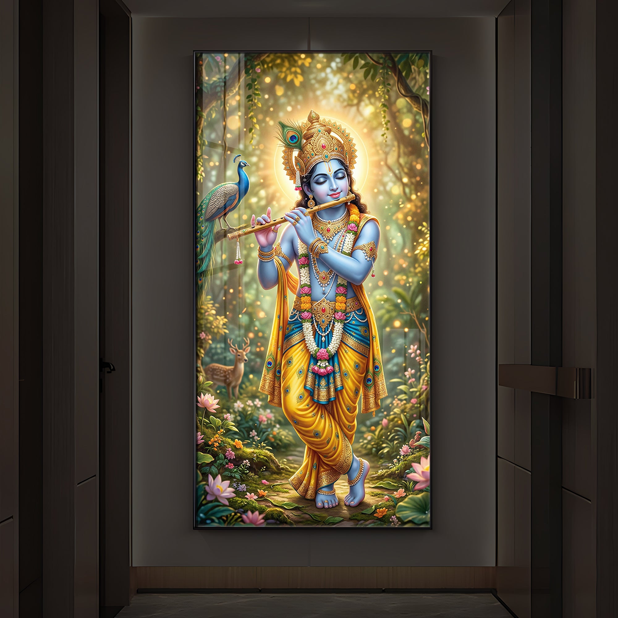 Loving Krishna Modern Luxury Backlight Vertical Wall Art