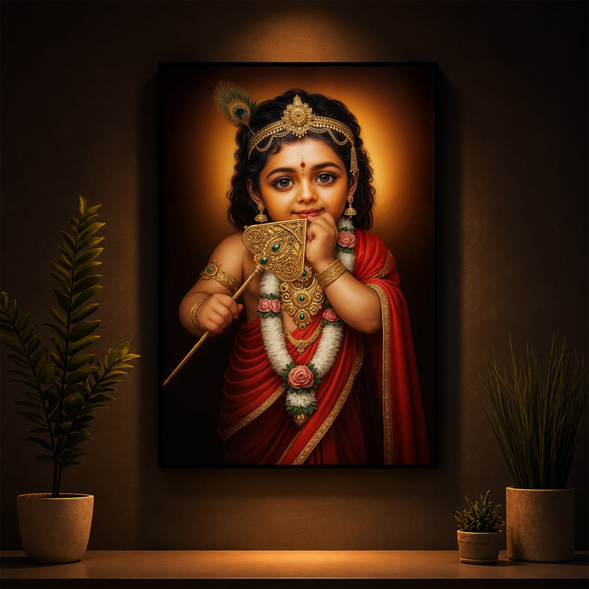Little Murugan Ji Modern Luxury Backlight Vertical Wall Art